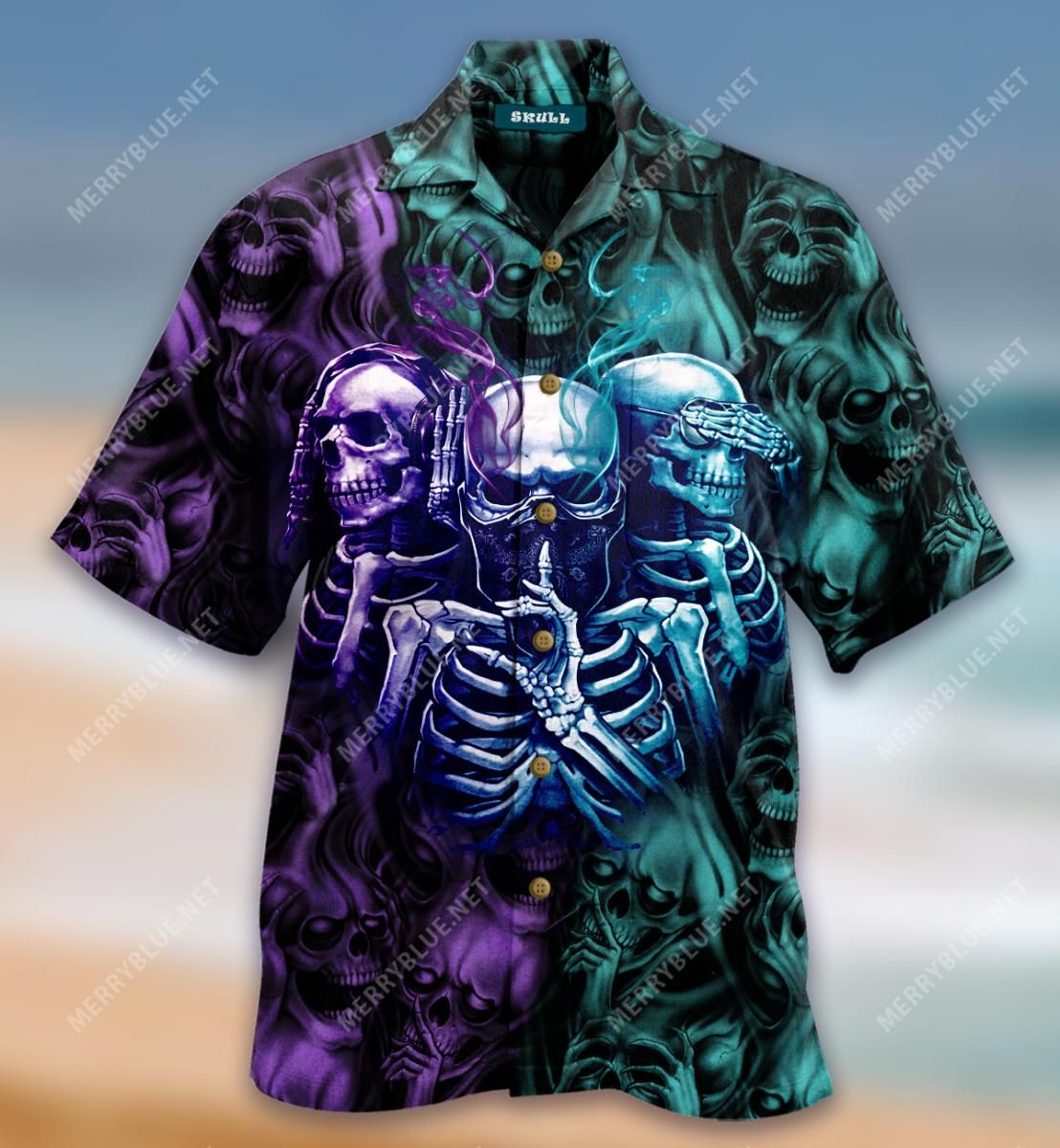 Hear No Speak No See No Evil Skulls Aloha Hawaiian Shirt