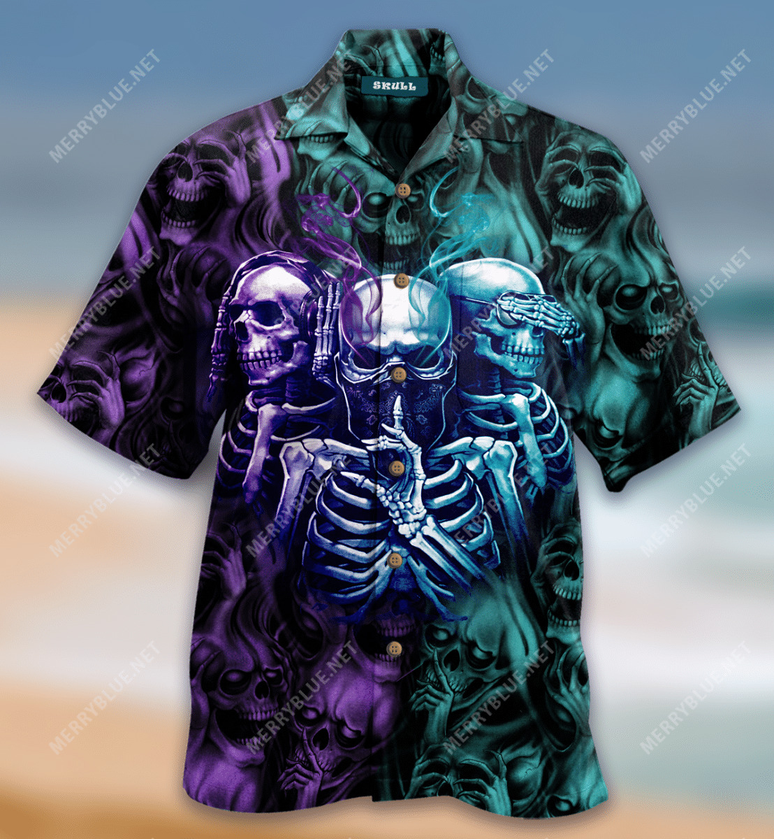 Hear No Speak No See No Evil Skulls Hawaiian Shirt