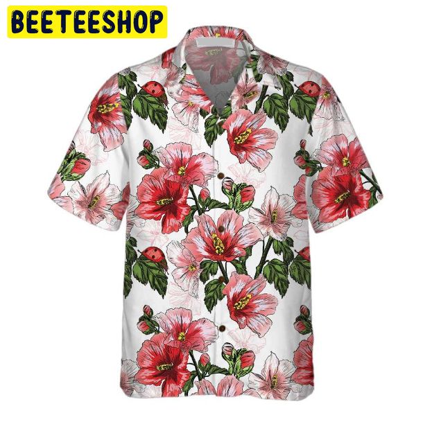 Hibiscus With Ladybug Seamless Pattern Trending Hawaiian Shirt-1