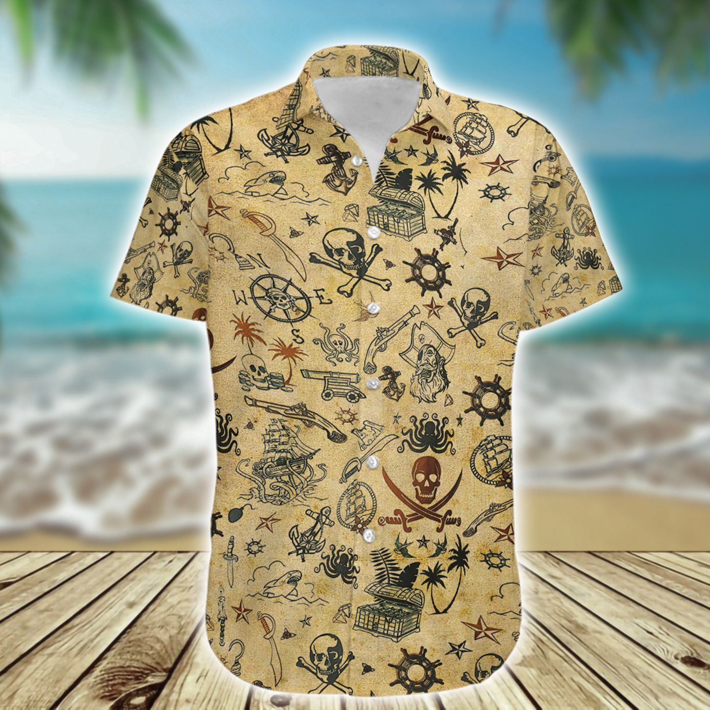 Higozy Amazing Pirate Skull Hawaiian Aloha Shirts Aloha Shirt