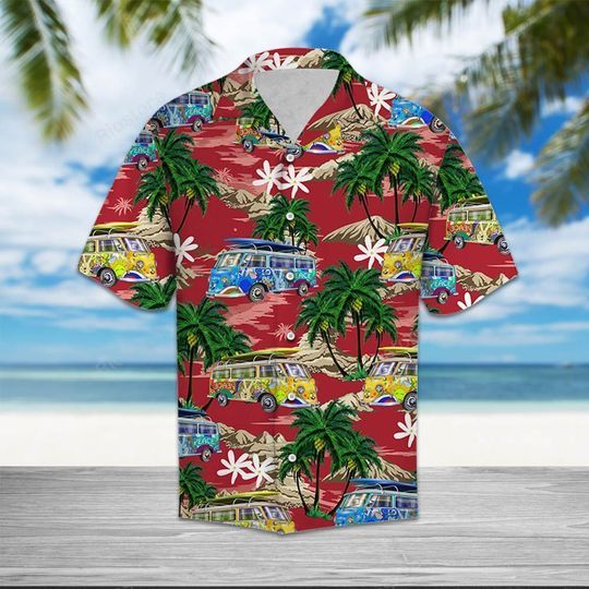 Hippie Car Palm Island  Red High Quality Unisex Hawaiian Shirt For Men And Women Dhc17063883