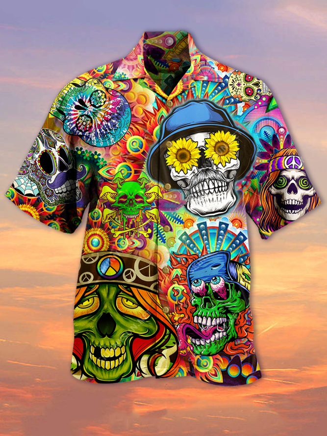 Hippie Hawaiian Shirt Hippie Skull High Hippie Style Hawaii