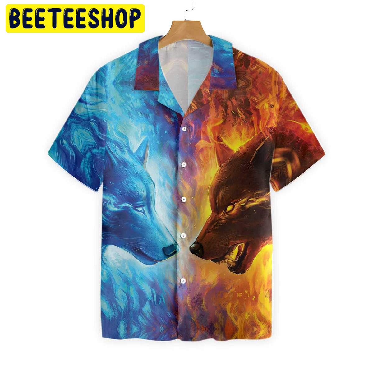 Ice And Fire Wolf Trending Hawaiian Shirt-1