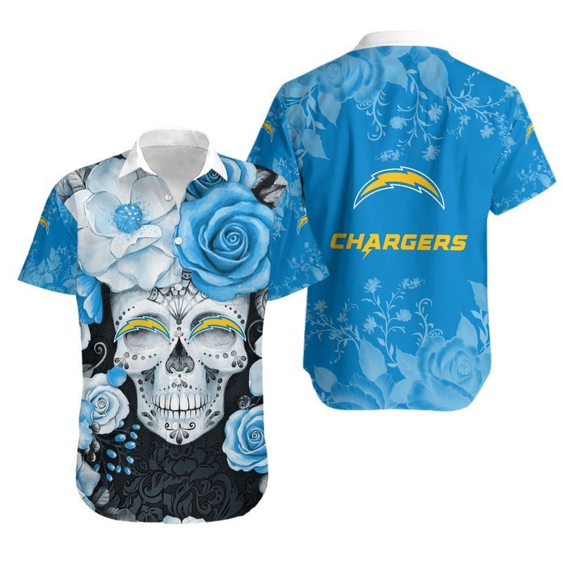 Los Angeles Chargers Skull Nfl Hawaiian Shirt For Fans-1