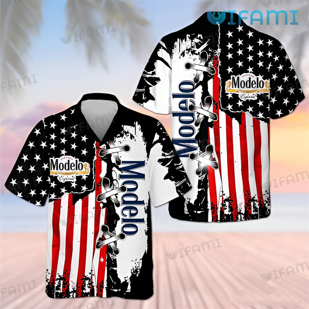 Modelo Hawaiian Shirt Usa Flag Beer Lovers Gift