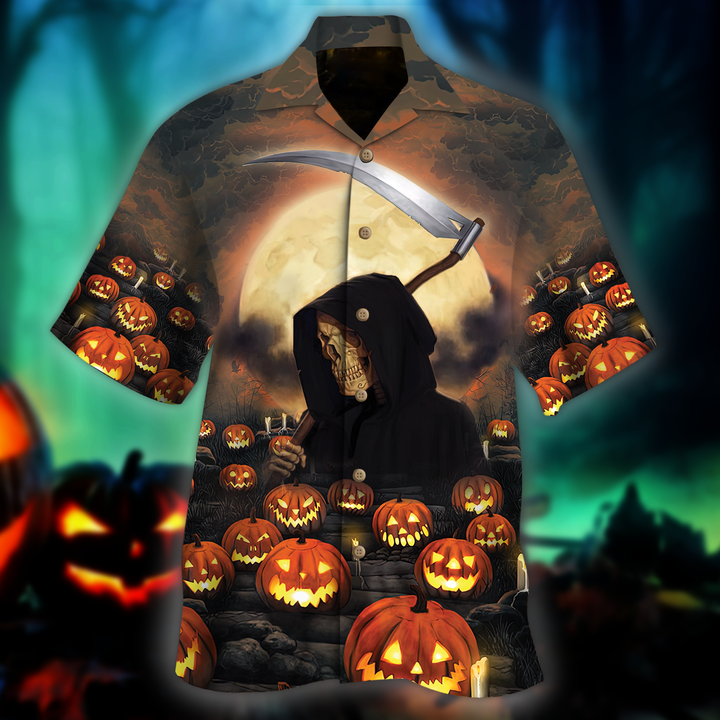 Moonlight Pumpkin Skull Halloween Hawaiian Shirt For Men Women