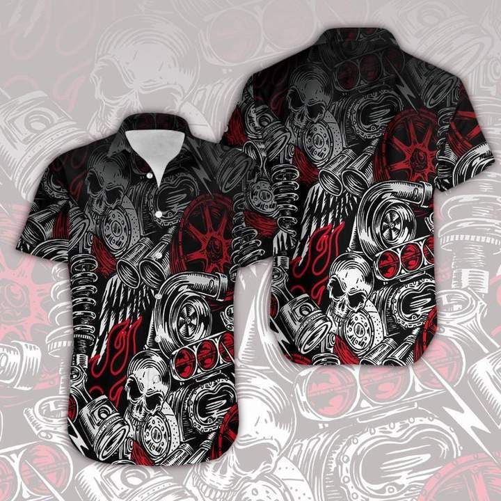Motorbike Skull Art Hawaiian Shirt Unisex