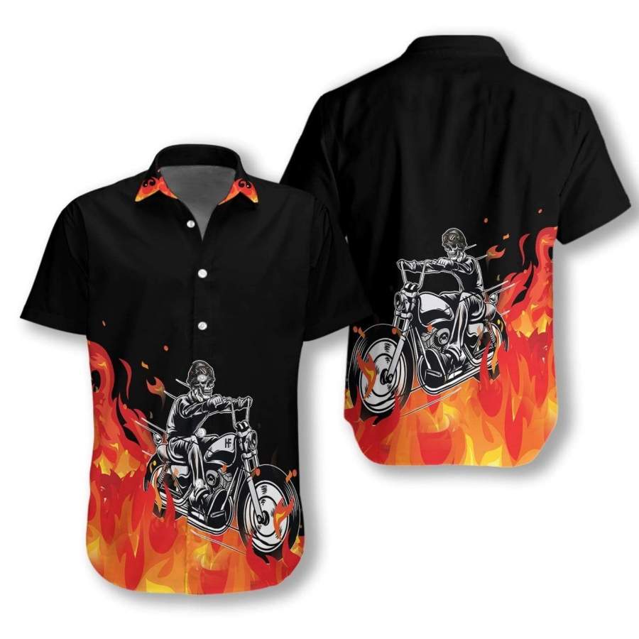Motorbike Skull With Fire Hawaiian Aloha Shirts-1