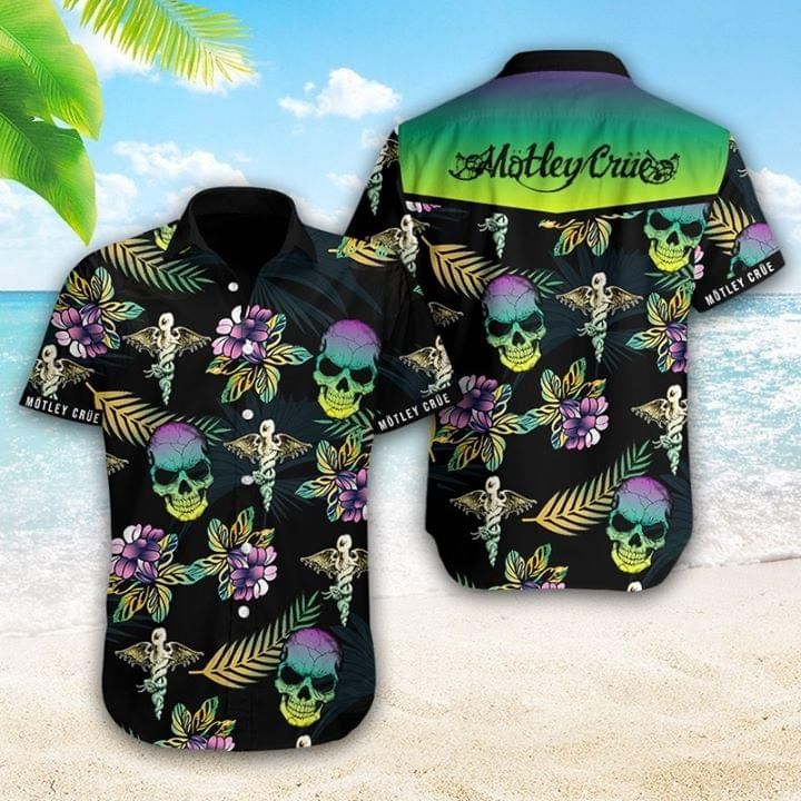 Mottley Crue Skull Flowers Summer All Over Printed Hawaiian Shirt