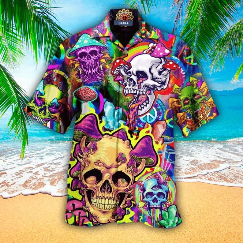 Mushroom Aloha Shirt Skull Mushroom Hawaiian Shirt – Unique Design – Summer Shirt