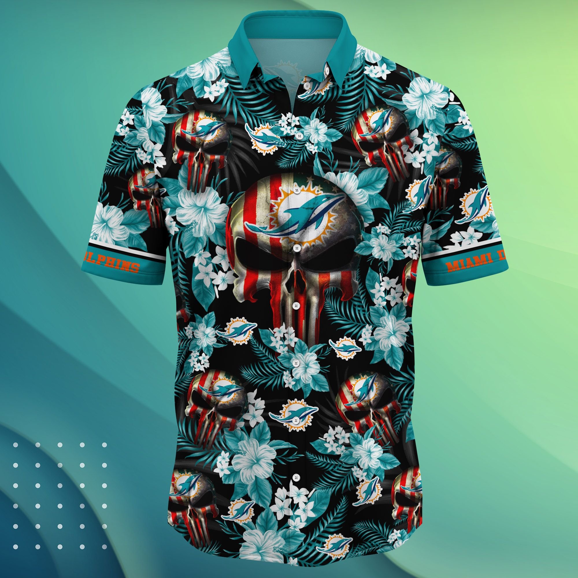 Nfl Miami Dolphins Aqua Punisher Skull Trendy Hawaiian Shirt Aloha Shirt -  Trendy Aloha