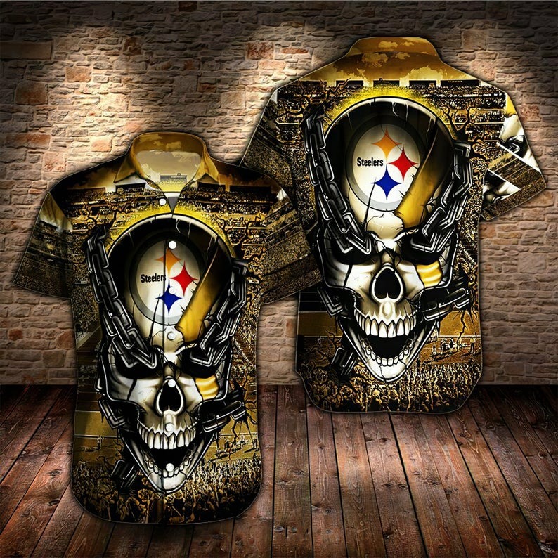 Pittsburgh Steelers Skull Chain Logo Printed Polo Shirts