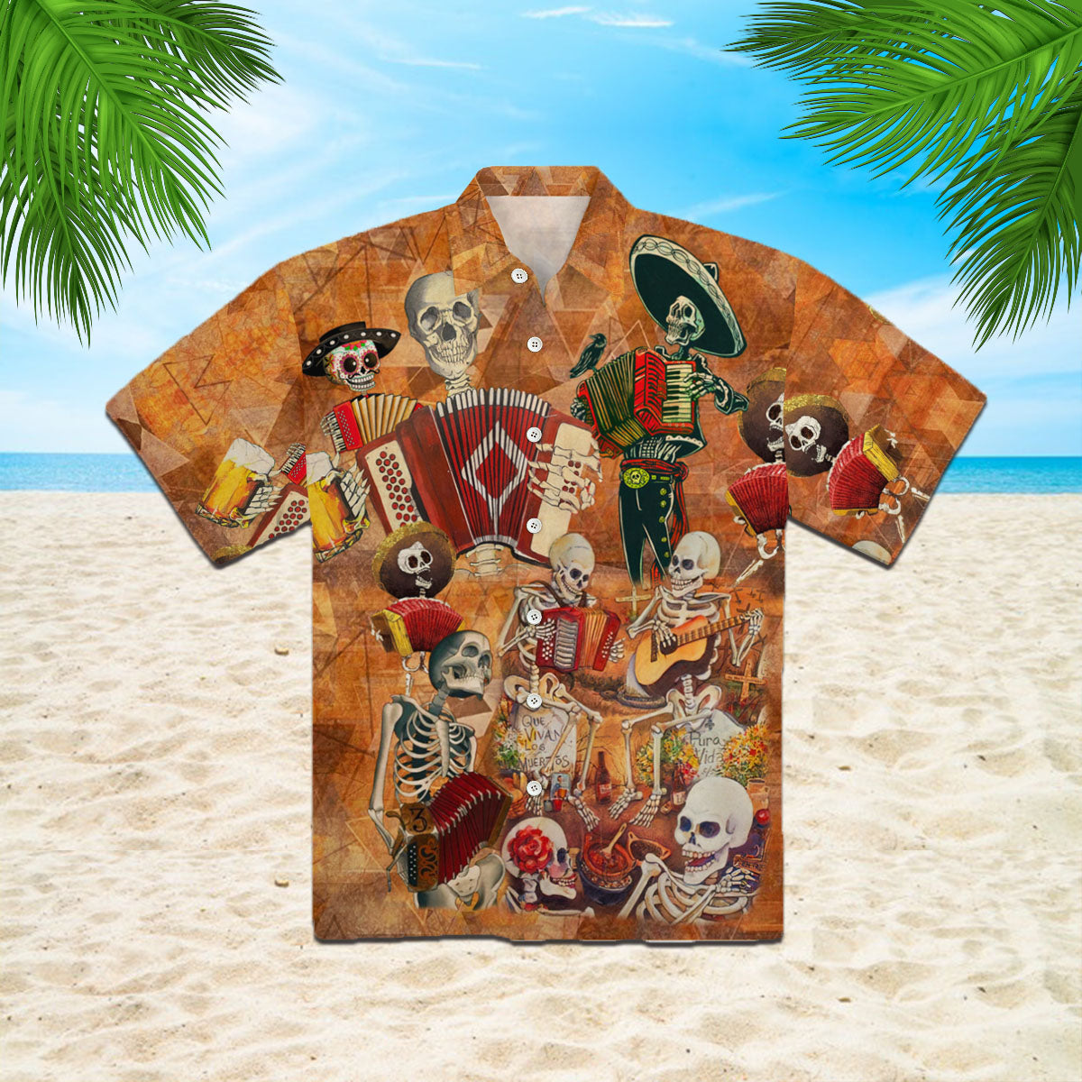 Oragontee Skull Skeleton Accordion Music Halloween Hawaiian Shirt
