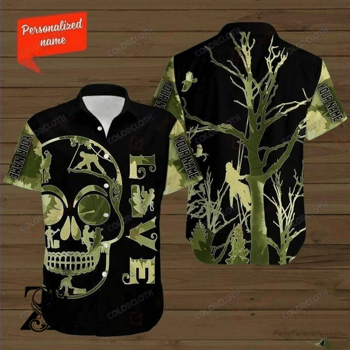 Personalized Arborist Skull Hawaiian Shirt