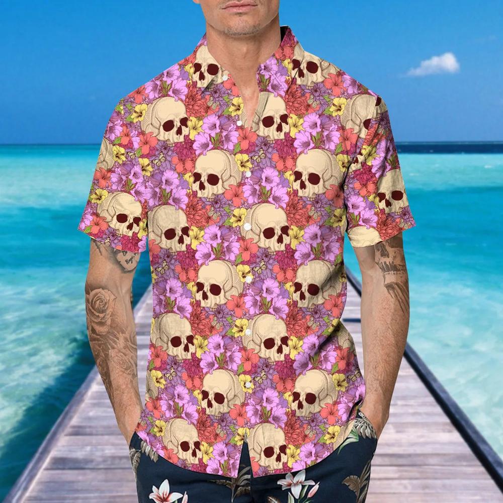 Pink Floral Skull Hawaiian Shirt
