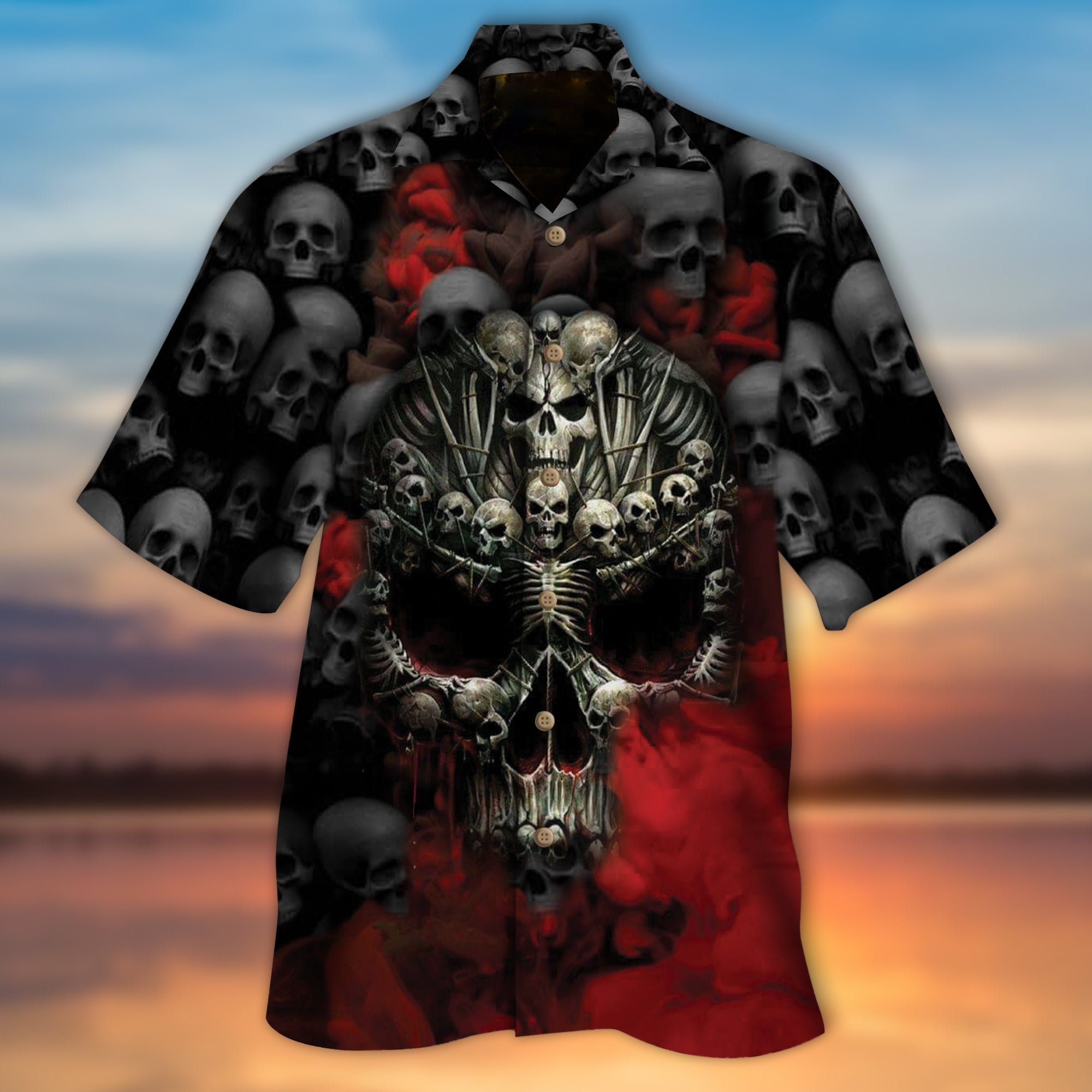 Red Smoke Face Skull Hawaiian Shirt