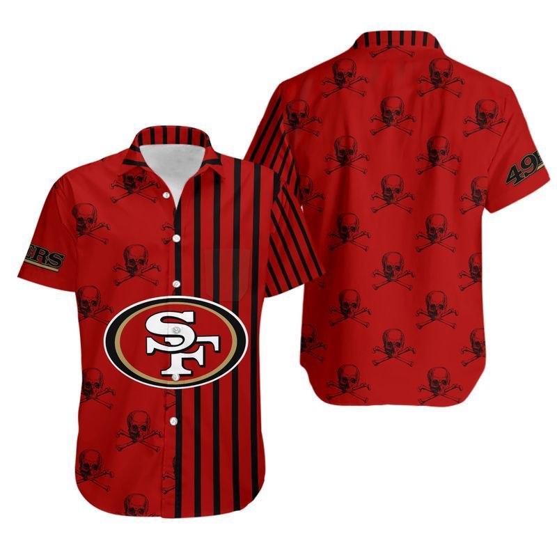 San Francisco 49ers Stripes And Skull Hawaiian Shirt For Fans-1