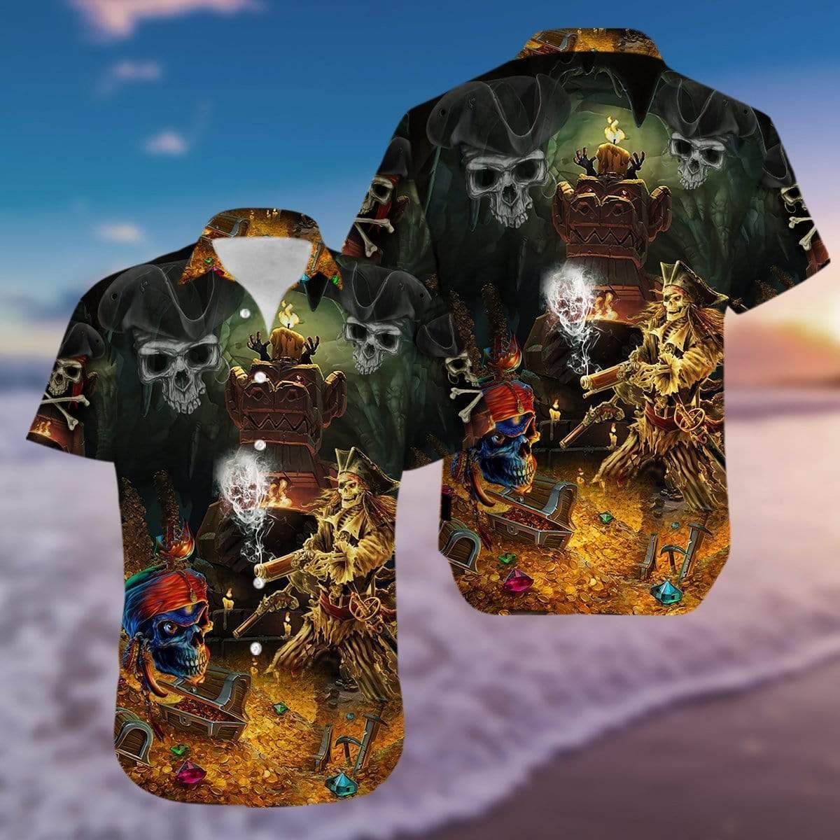 Check Out This Awesome Amazing Pirate Skull Finding Treasure Hawaiian Shirt