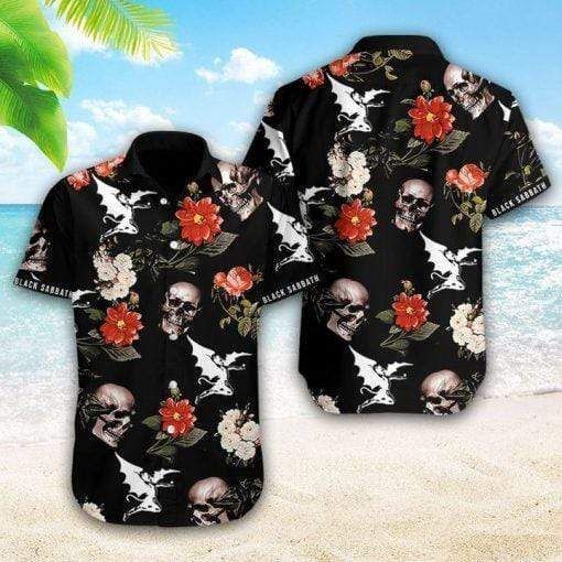 Check Out This Awesome Black Sabbath Skull Aloha Tropical Hawaiian Shirts