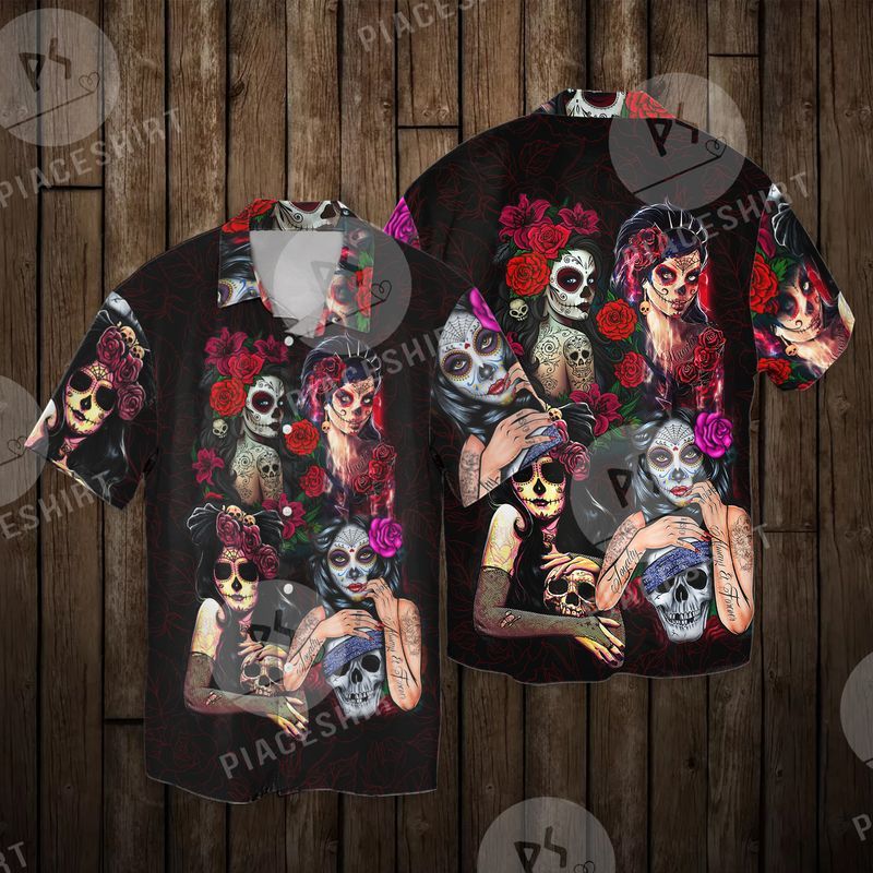 Skull Girls Deadly Beauty Trending Halloween Gift 3d Full Print Hawaiian Shirt