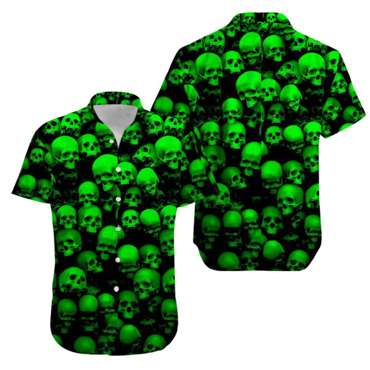 Skull Green Hawaiian Aloha Shirts Hawaiian Shirt