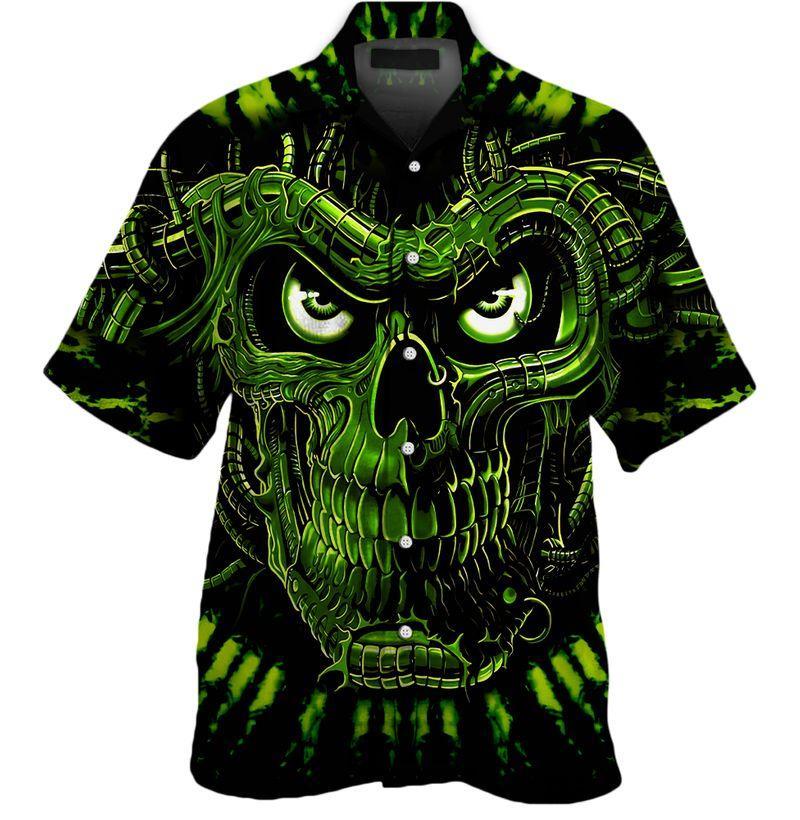 Skull Green Hawaiian Shirt
