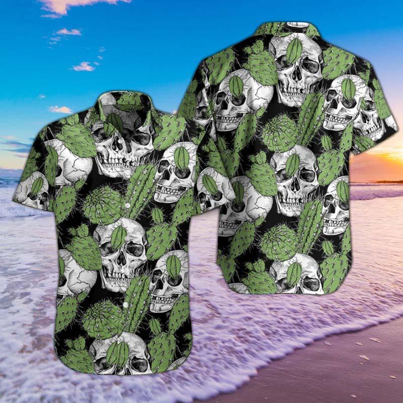Skull Green Pattern Hawaii Shirts Hawaiian Shirt For Men Hawaiian Shirt