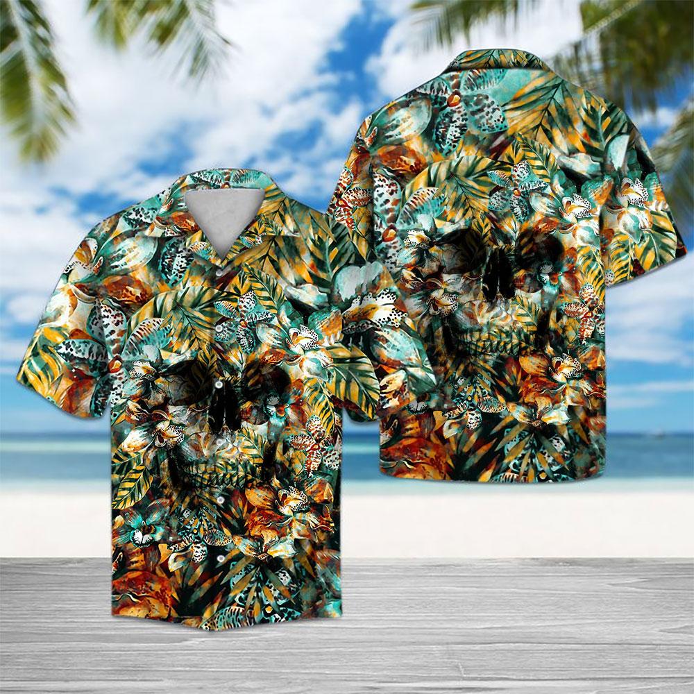 Skull Hawaiian Shirt Summer Button Up For Men Women Couple