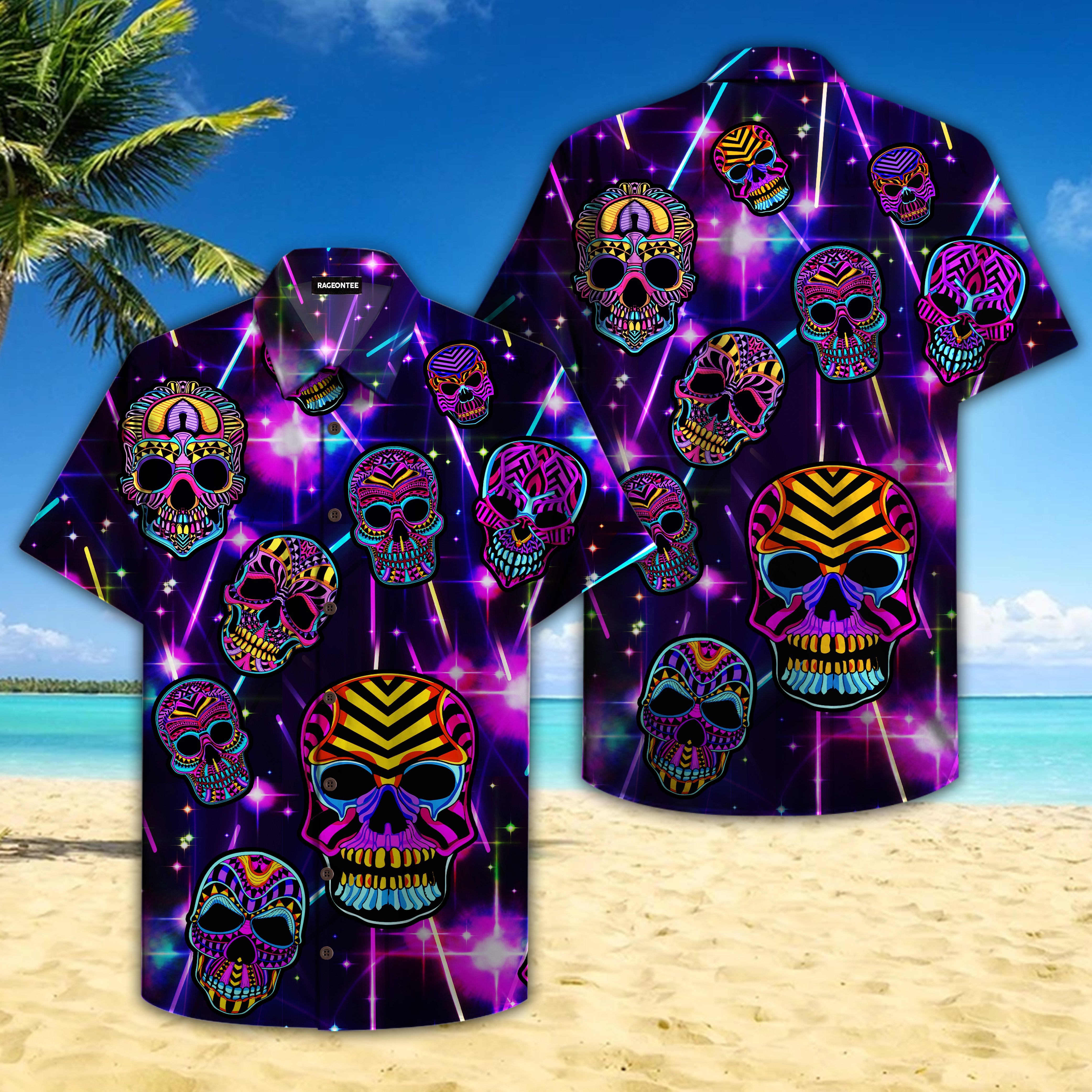 Skull Head Neon Hawaiian Shirt