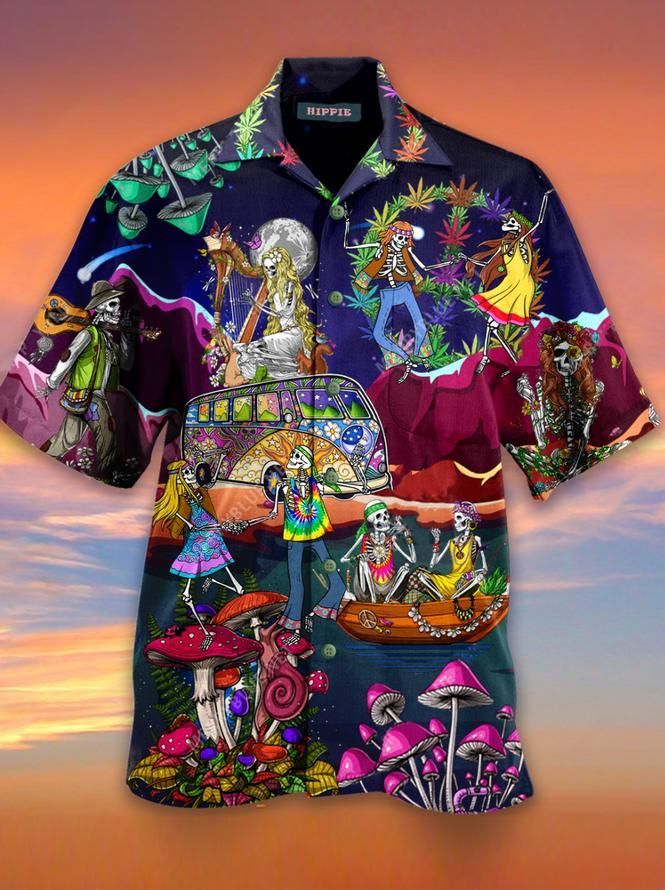 Skull Hippie Aloha Hawaiian Shirt Colorful Short Sleeve Summer Beach Casual Shirt