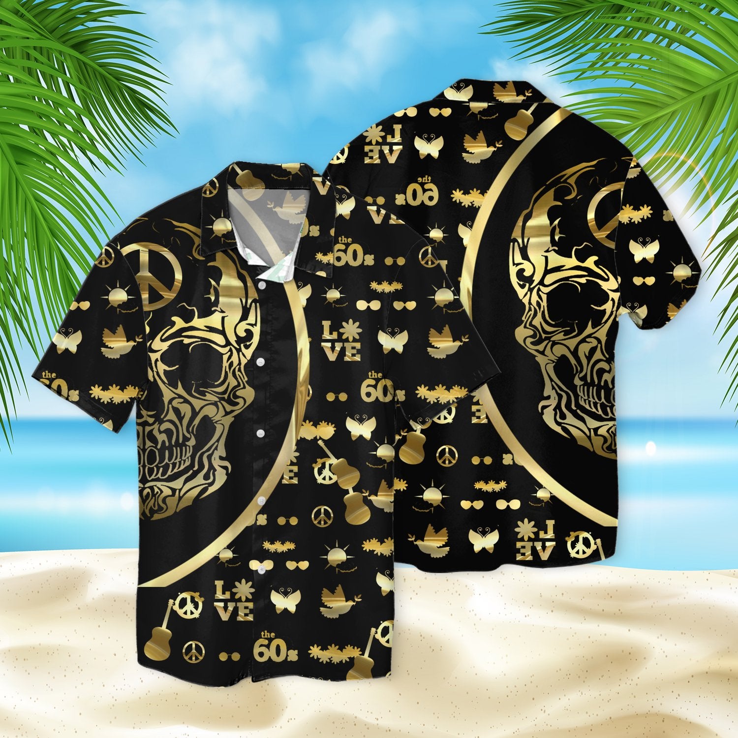 Skull Hippie Golden 3d Hawaiian Shirt