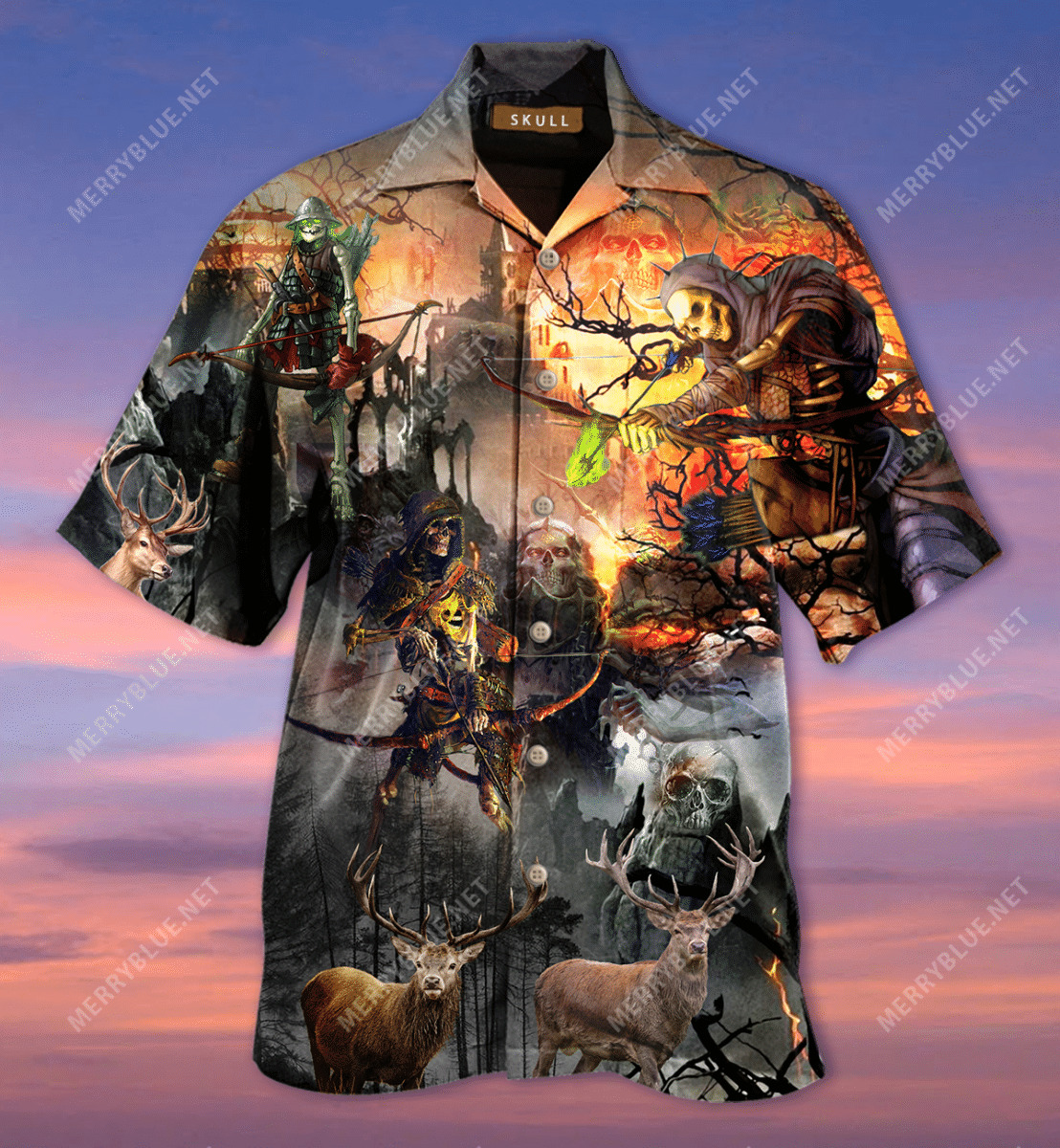 Skull Hunting Elk Hawaiian Shirt