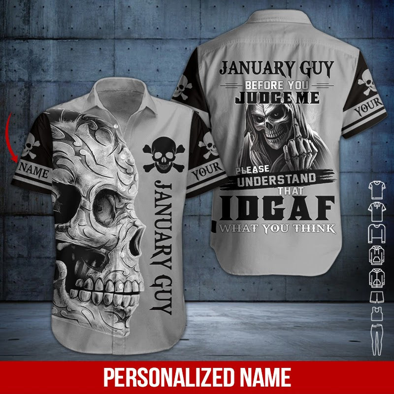 Skull January Guy Custom Name Hawaiian Shirt For Men Women Adult