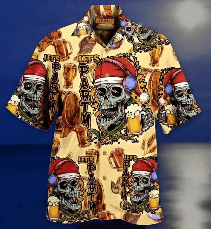 Skull Lets Party Aloha Hawaiian Shirt Colorful Short Sleeve Summer Beach Casual Shirt
