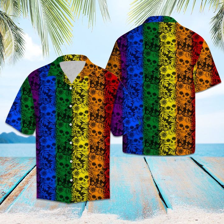 Skull Lgbt Color Hawaiian Shirt Summer Button Up For Men Women Couple