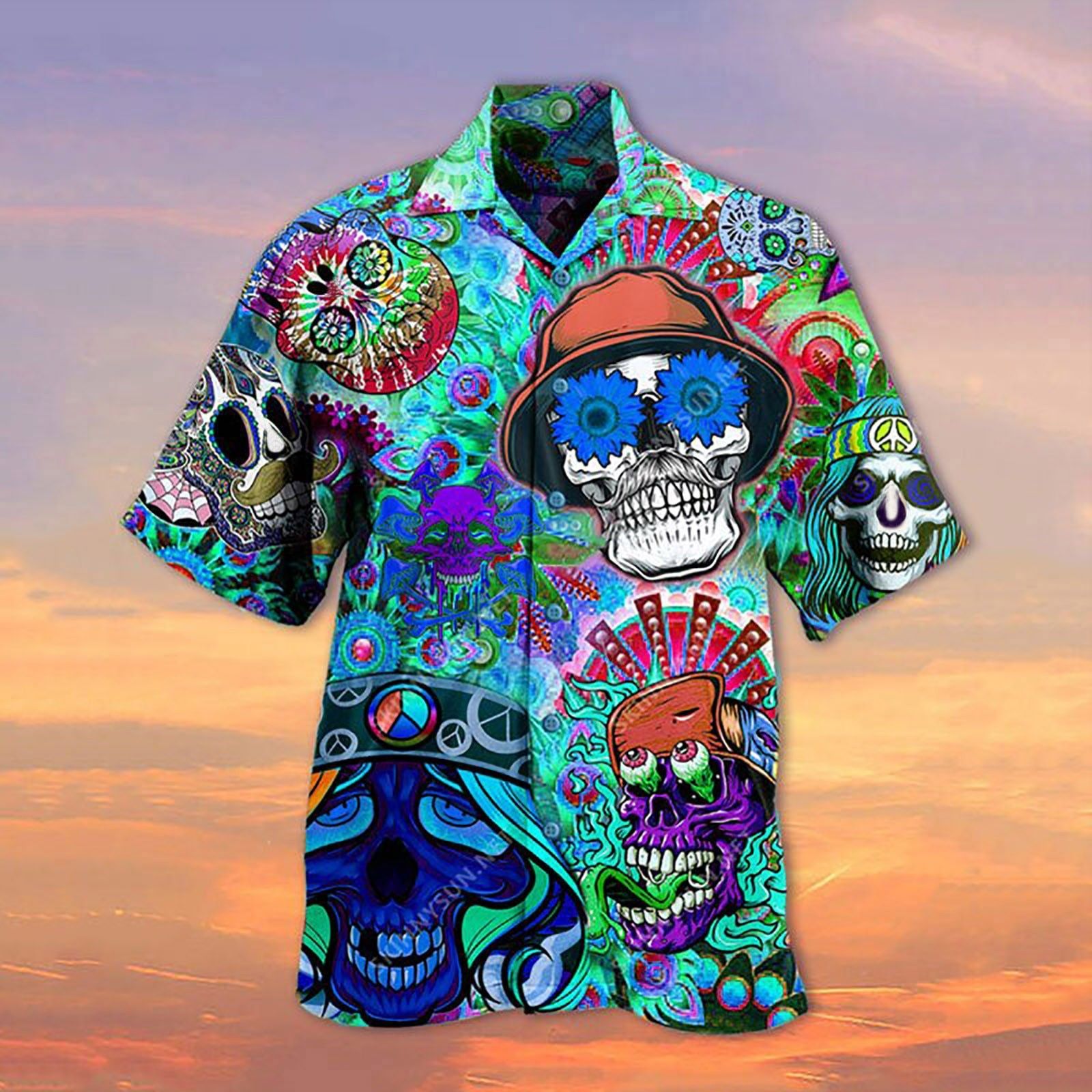 Skull Loose Blue Awesome Design Unisex Hawaiian Shirt