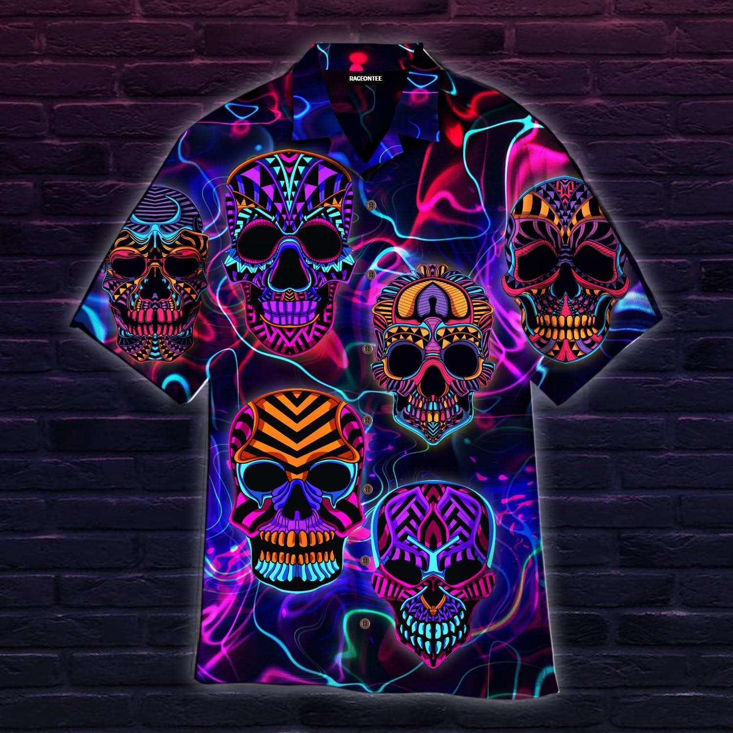 Skull Neon Glow Hawaiian Shirt For Men Women Adult
