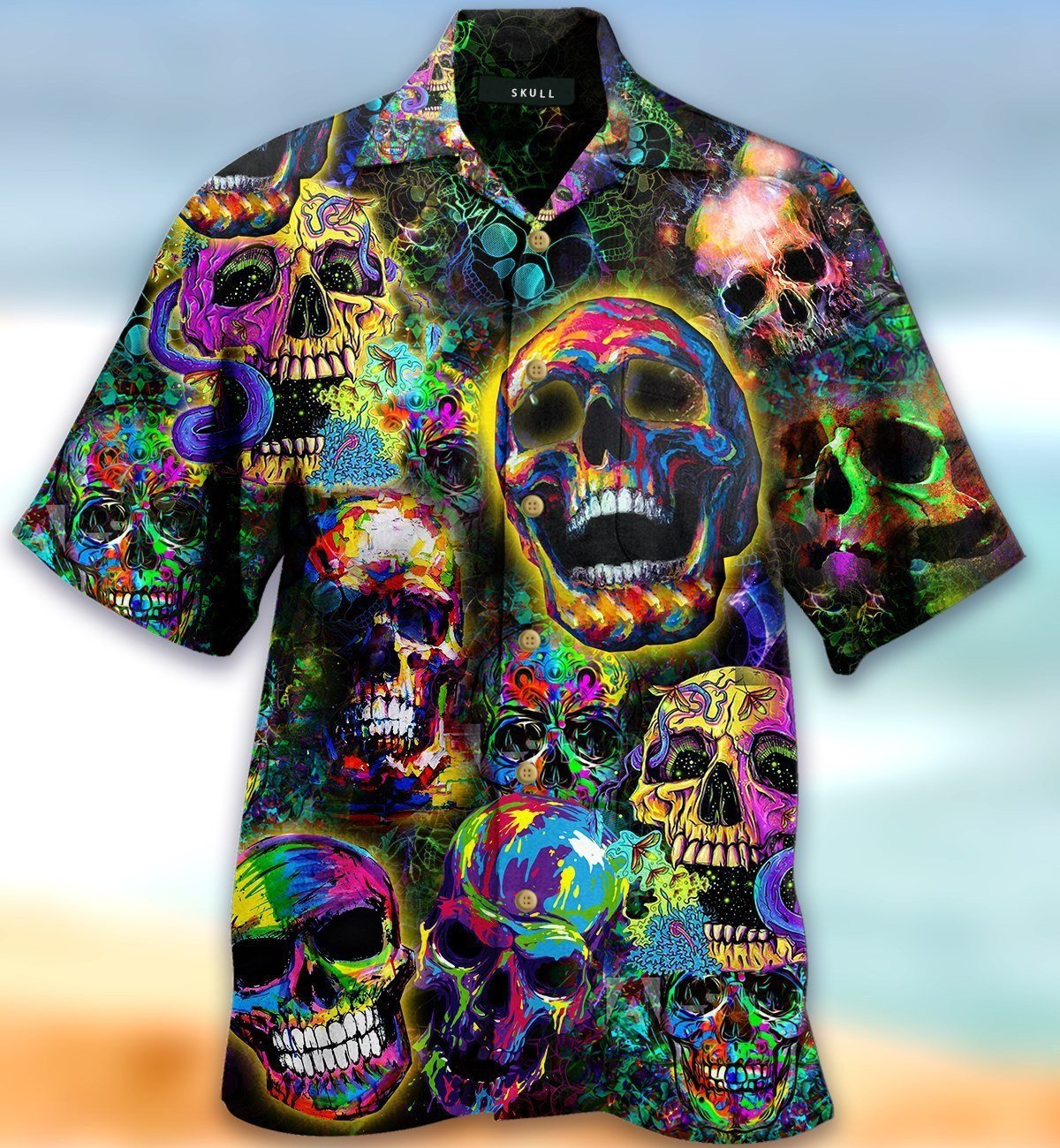Watercolor Skull Print Art Hawaiian Shirt Crazy Funny Hawaiian Shirt