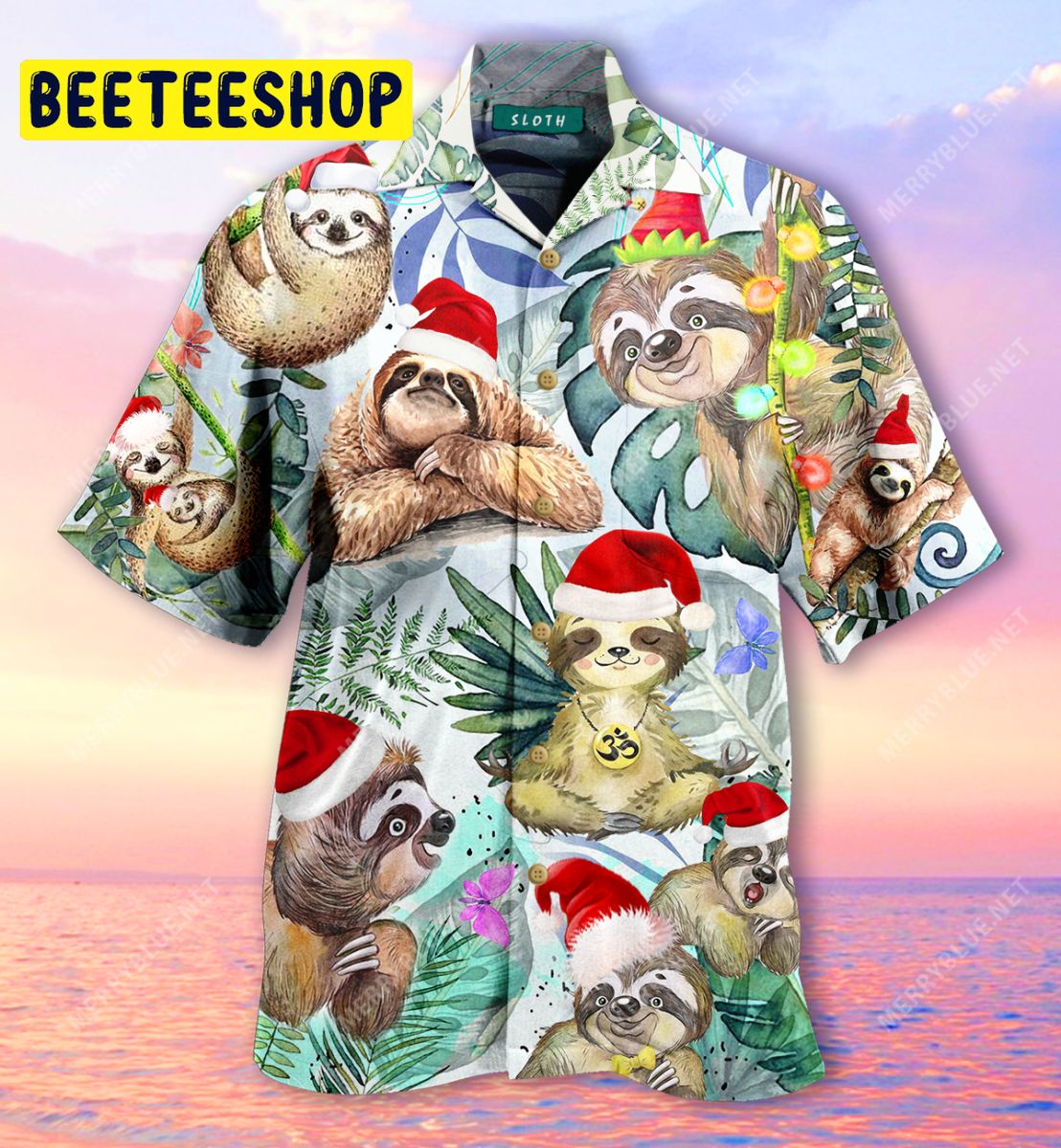 Cute Sloth With Christmas Unisex Trending Hawaiian Shirt-1
