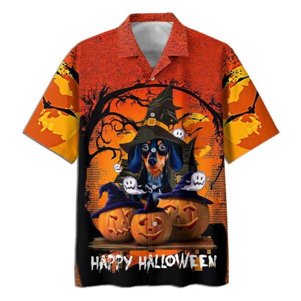 Dachshund Witch Jack O Lantern Pumpkins Halloween Hawaiian Shirt