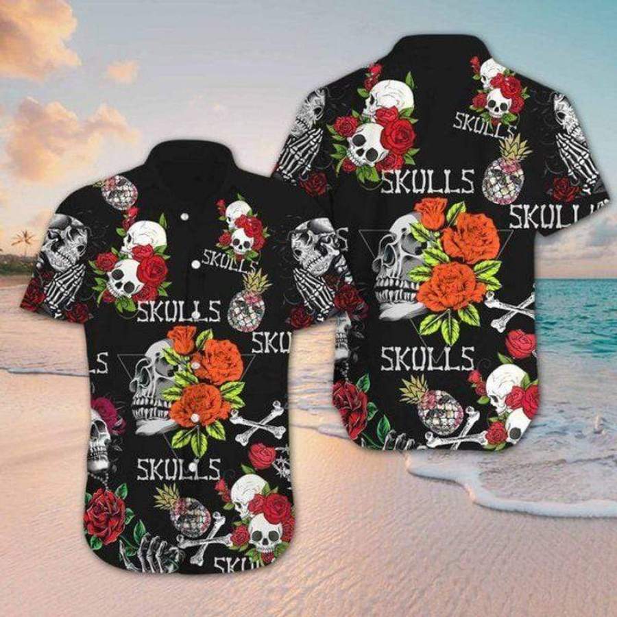 Floral Skull Tropical Hawaiian Aloha Shirts-1
