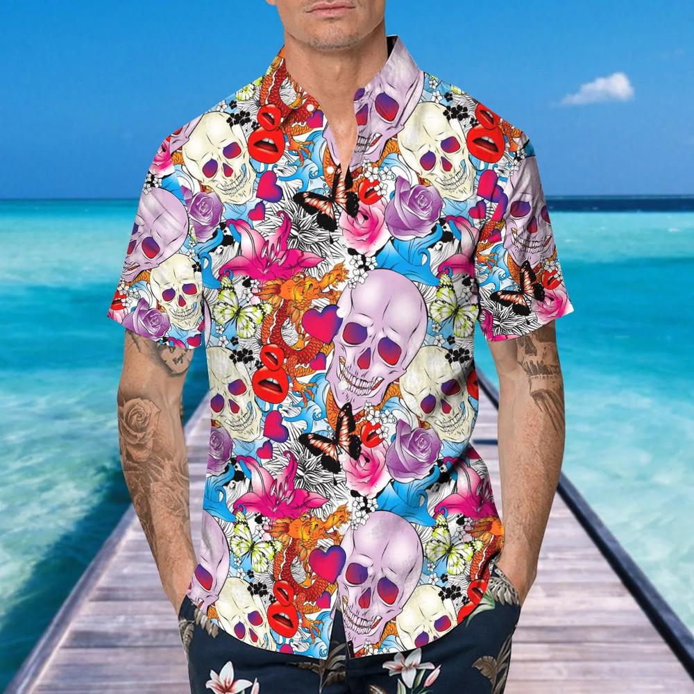 Floral Skull With Butterfly Hawaiian Shirt