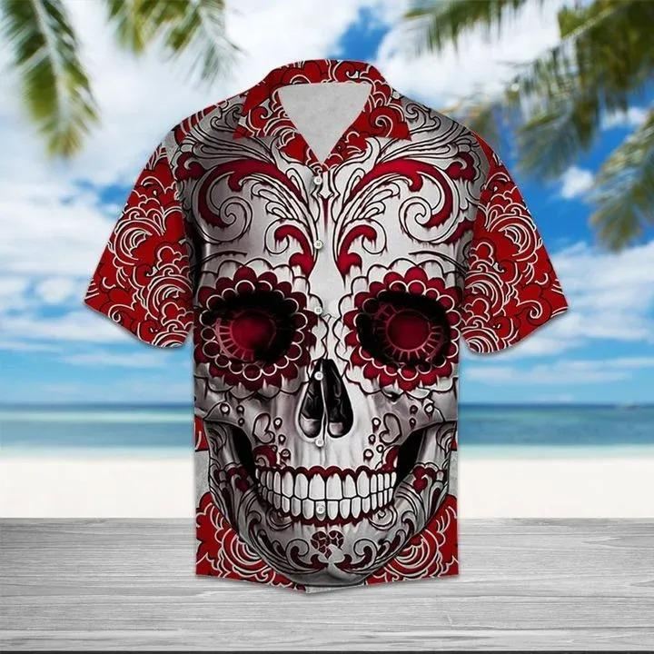 Floral Sugar Skull Red Hawaiian Shirt Crazy Funny Hawaiian