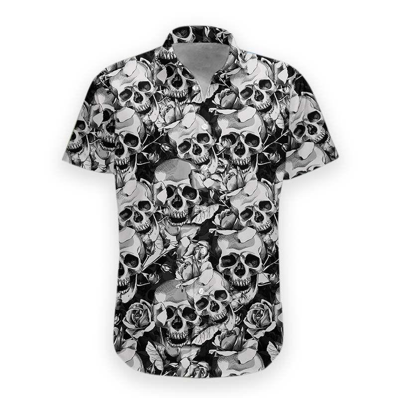 Flower Skull Black And White Hawaiian Shirt Crazy Funny Hawaiian Shirt