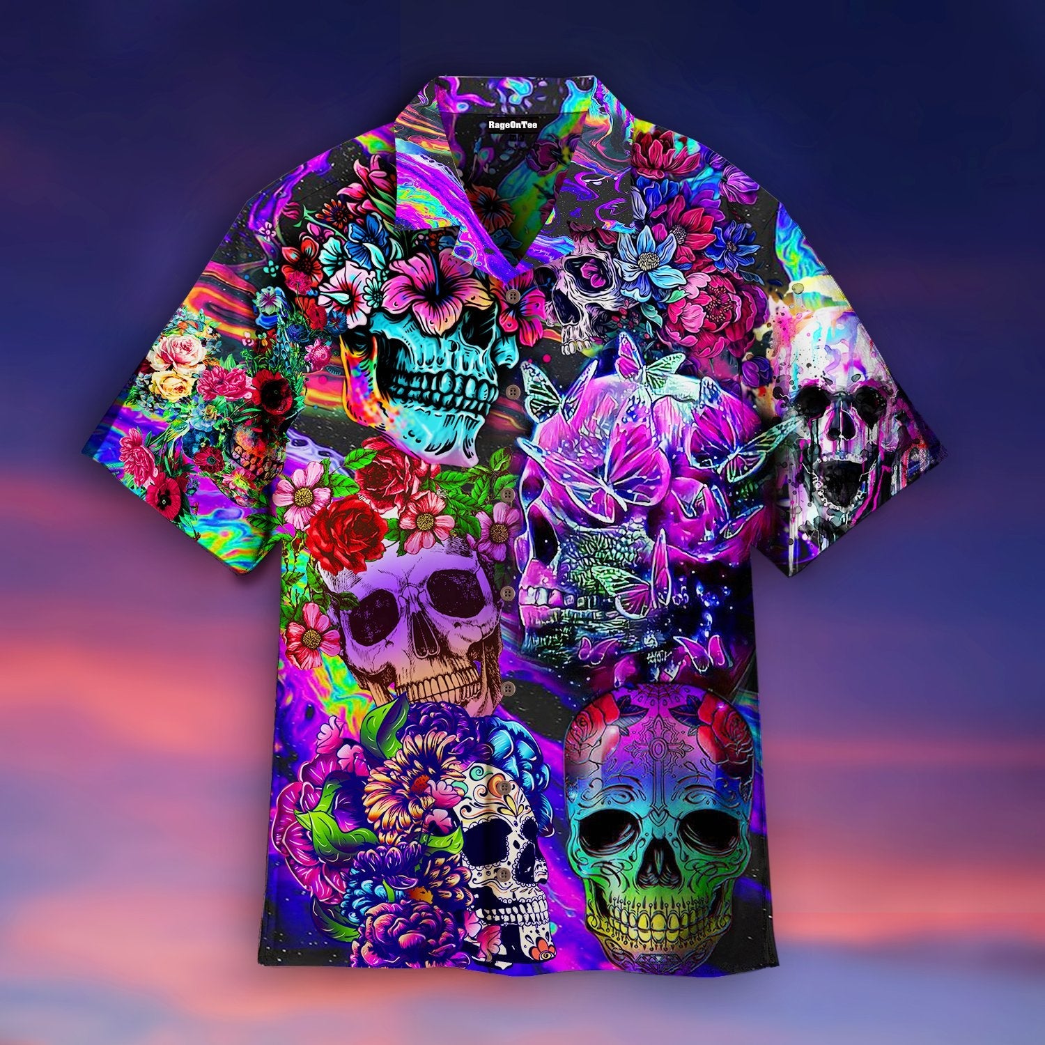 Flowers Hippies Colorful Skull Hawaiian Shirt For Men Women Adult