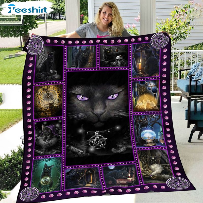 Beautiful Black Cat Blanket, Cool Halloween Cat Fuzzy Warm Throws For Winter Bedding 50''x60