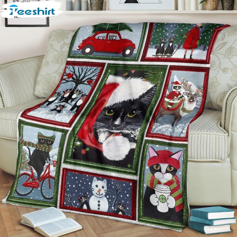 Beautiful Christmas Cat Blanket, Cat And Reindeer Super Soft Cozy Warm Blanket For Couch Chair Bed Sofa Office