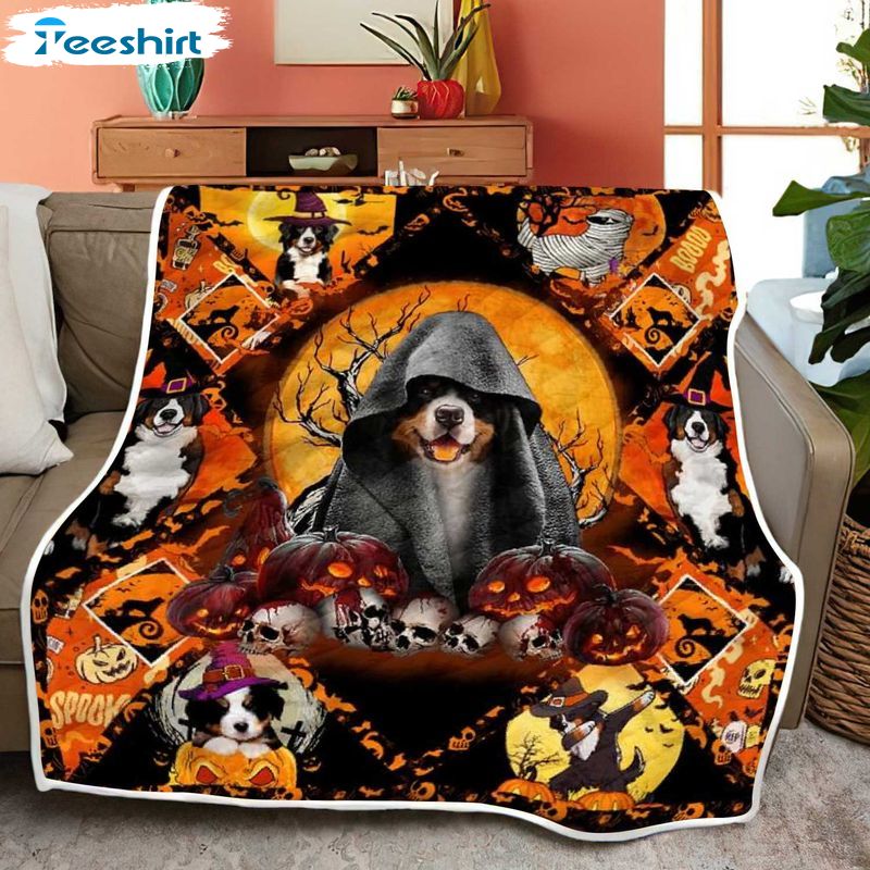 Bernese Mountain Halloween Pumpkins Blanket, Cool Mummy Dog Microfiber Plush Blanket Gifts For Men Women