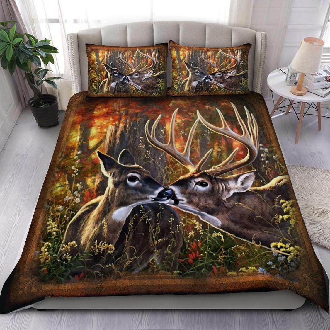 Couple Deer Lover Quilt Bedding Set - Beautiful Deer Hunting Quilt Bed Set Rustic Home Decor