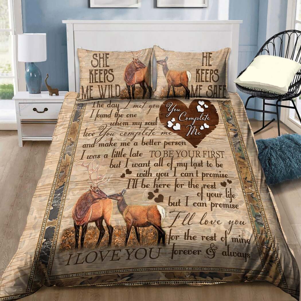 Deer Lovers Romantic Quilt Bedding Set - You And Me Quilt Bed Set Rustic Home Decor